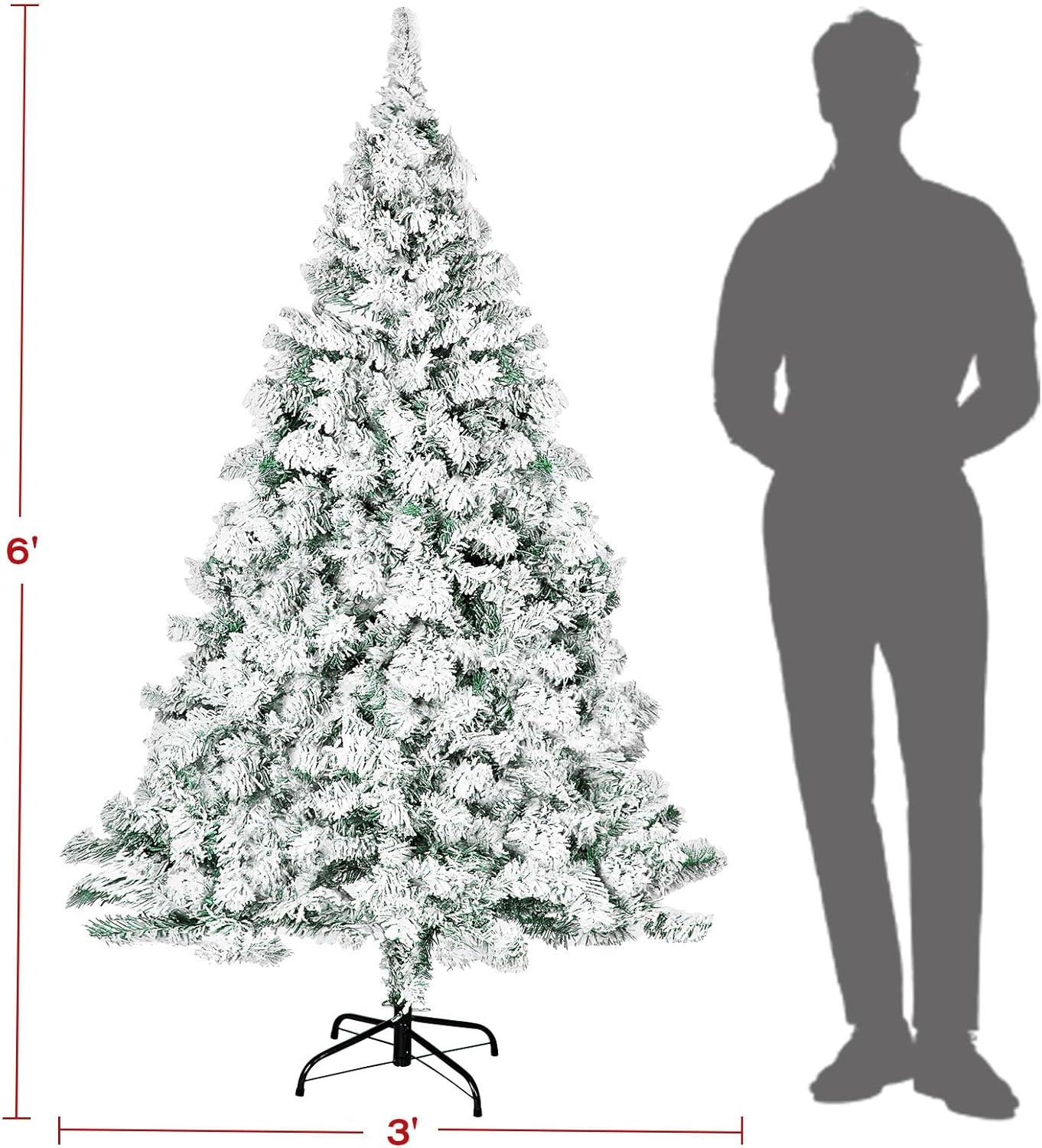 SUGIFT 6ft Snow Flocked Christmas Tree Unlit Holiday Decor