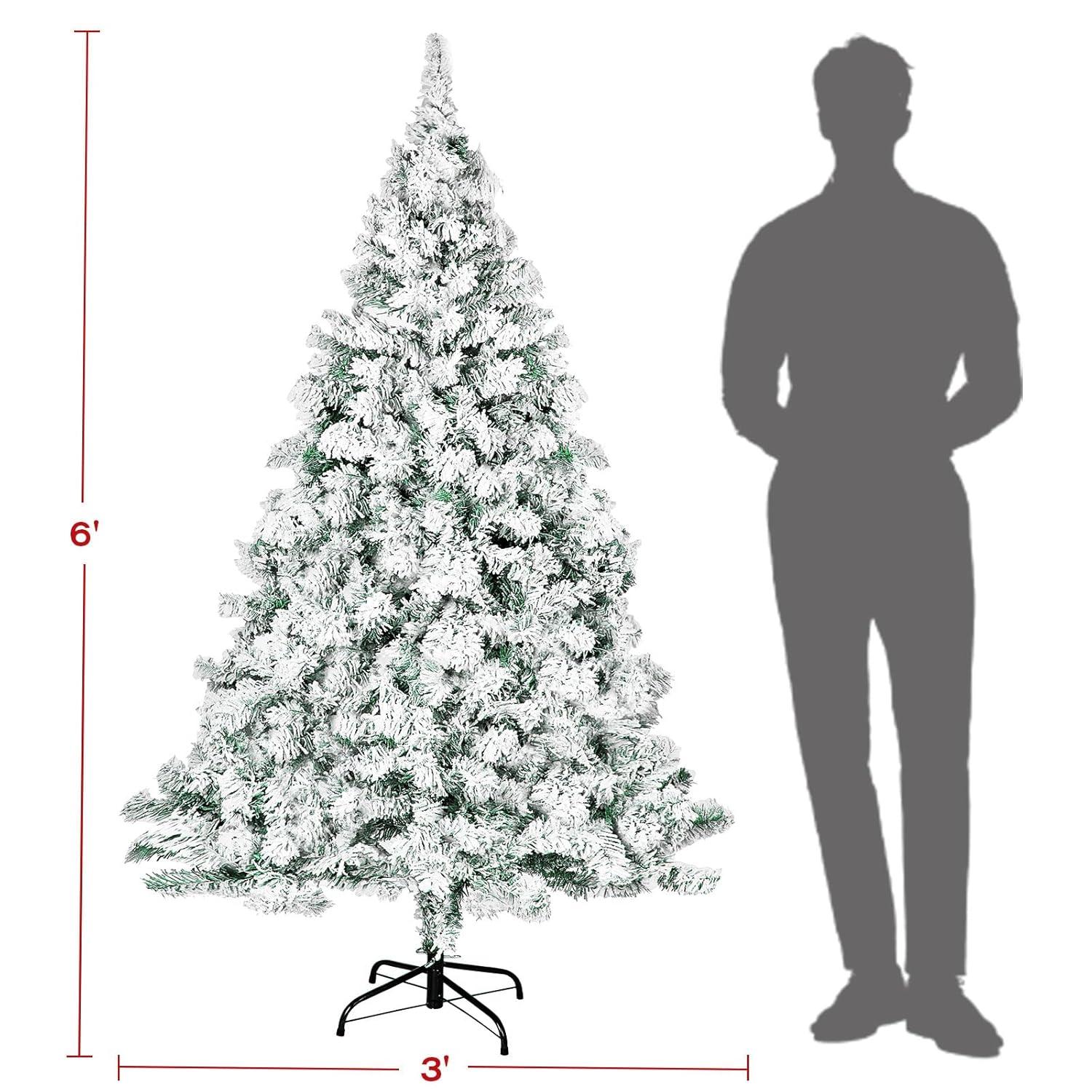 SUGIFT 6ft Snow Flocked Christmas Tree Unlit Holiday Decor
