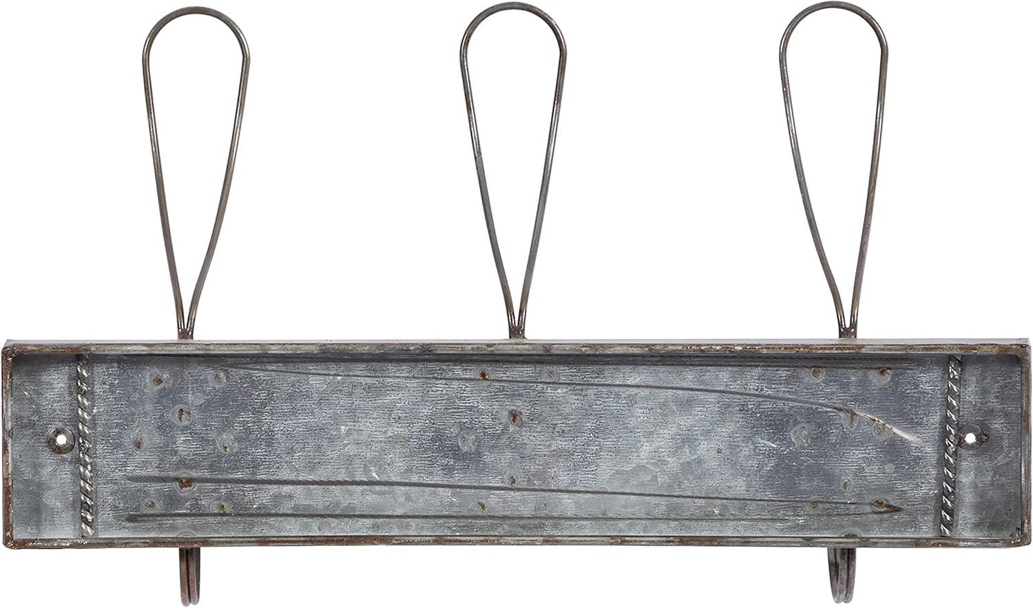 Rustic Gray Metal and Wood Wall Hook Rack