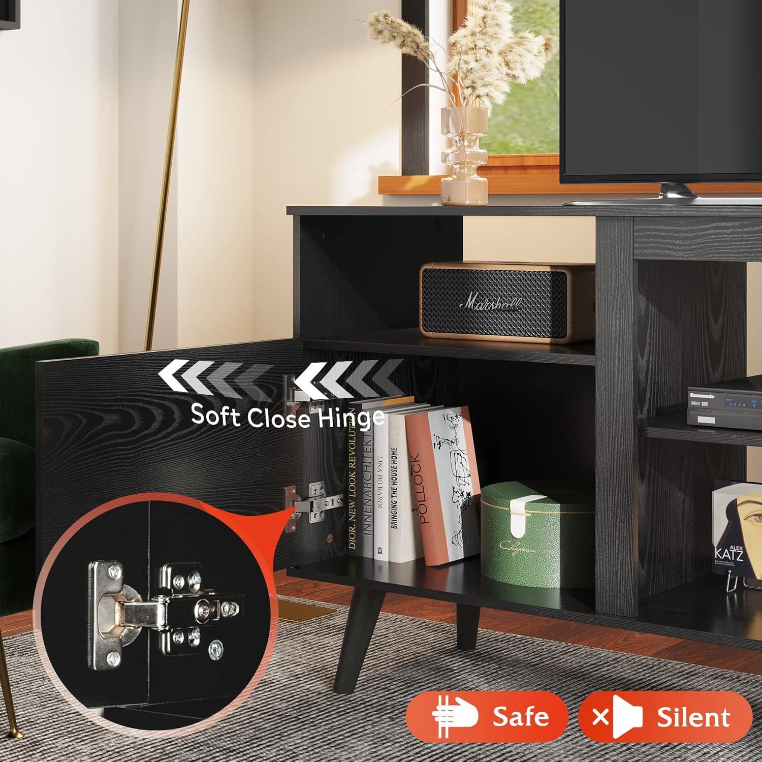 WLIVE TV Stand for 65 Inch TV, 58 inch Entertainment Center with 2 Storage Cabinets, Media Console for Living Room, Bedroom and Office, Black