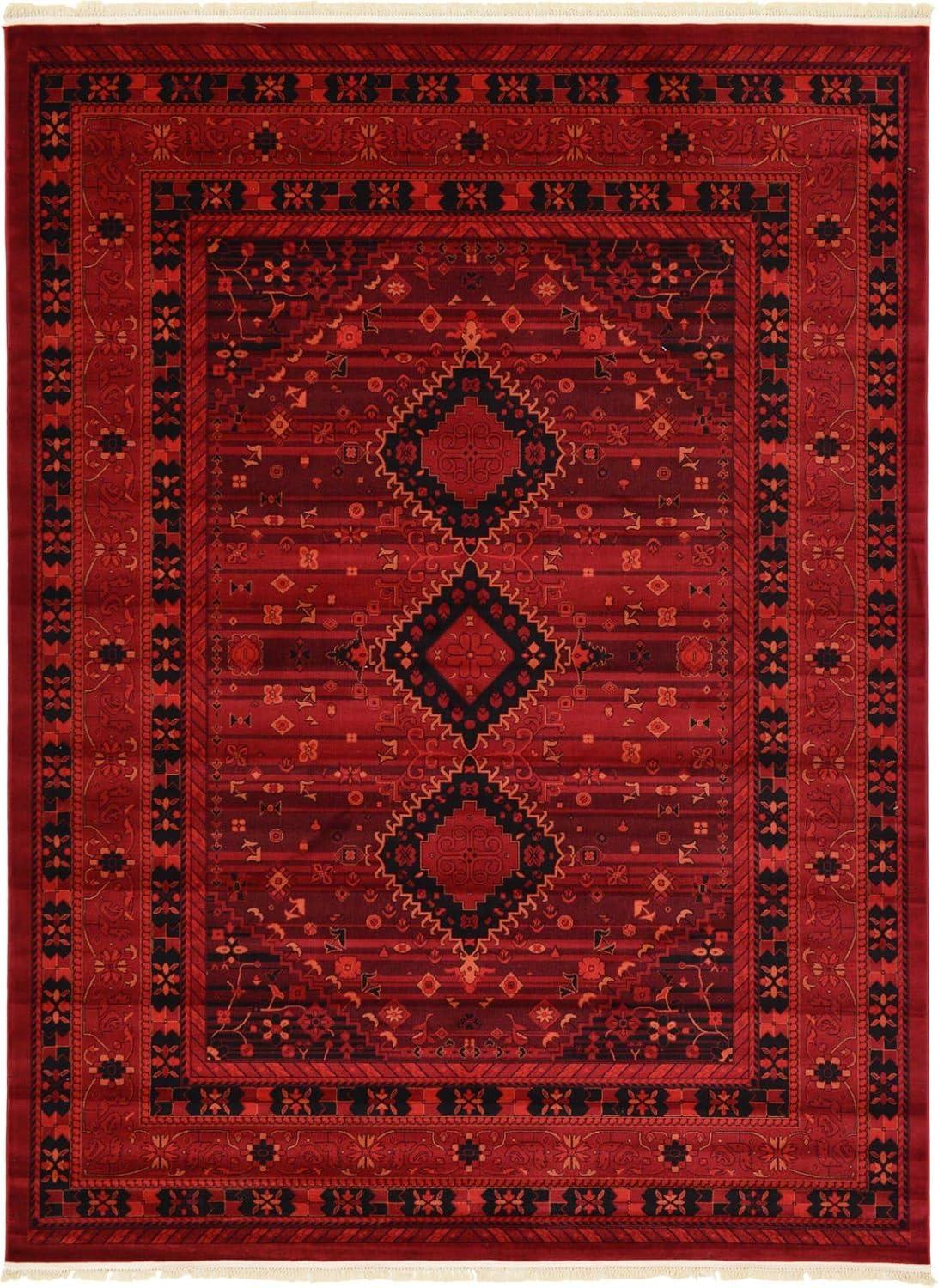 Red and Black Synthetic 9' x 12' Rectangular Area Rug