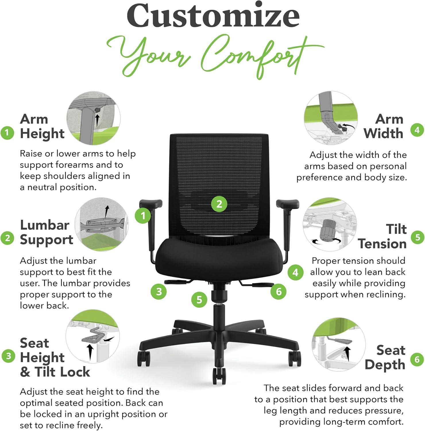 Convergence Mid-Back Task Chair with Swivel-Tilt Control Supports up to 275 lbs, Vinyl, Black Seat/Back, Black Base