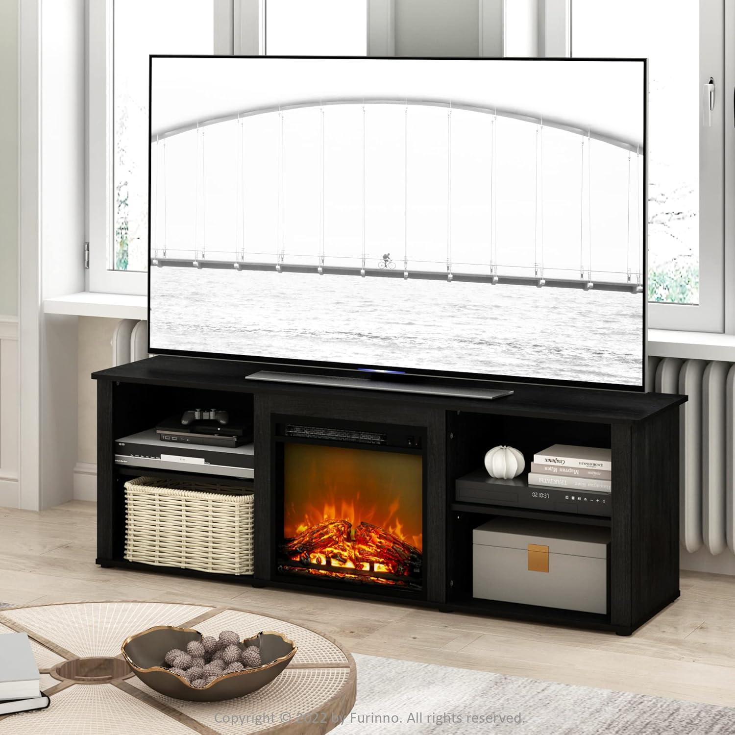 Furinno Classic Fireplace TV Stand Entertainment Console Media Center W/18" Electric Fireplace for TVs up to 70",Americano