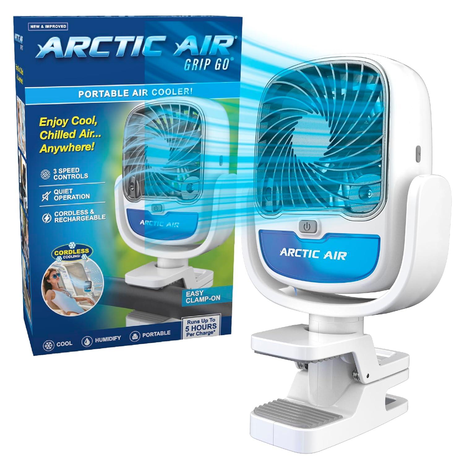 Arctic Air Grip Go Portable Evaporative Air Cooler, Rechargeable Cooling Fan, Clamp-on Space Cooler