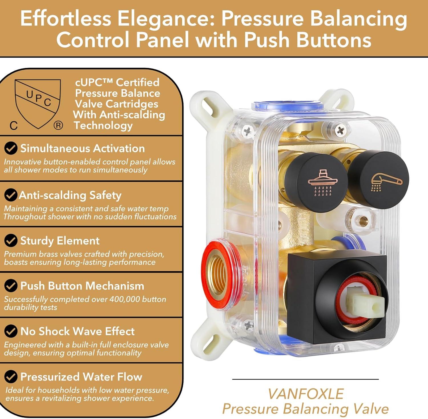 VANFOXLE Dual Function All-In-One Kit with Rough in-Valve 10 inches A2 MB