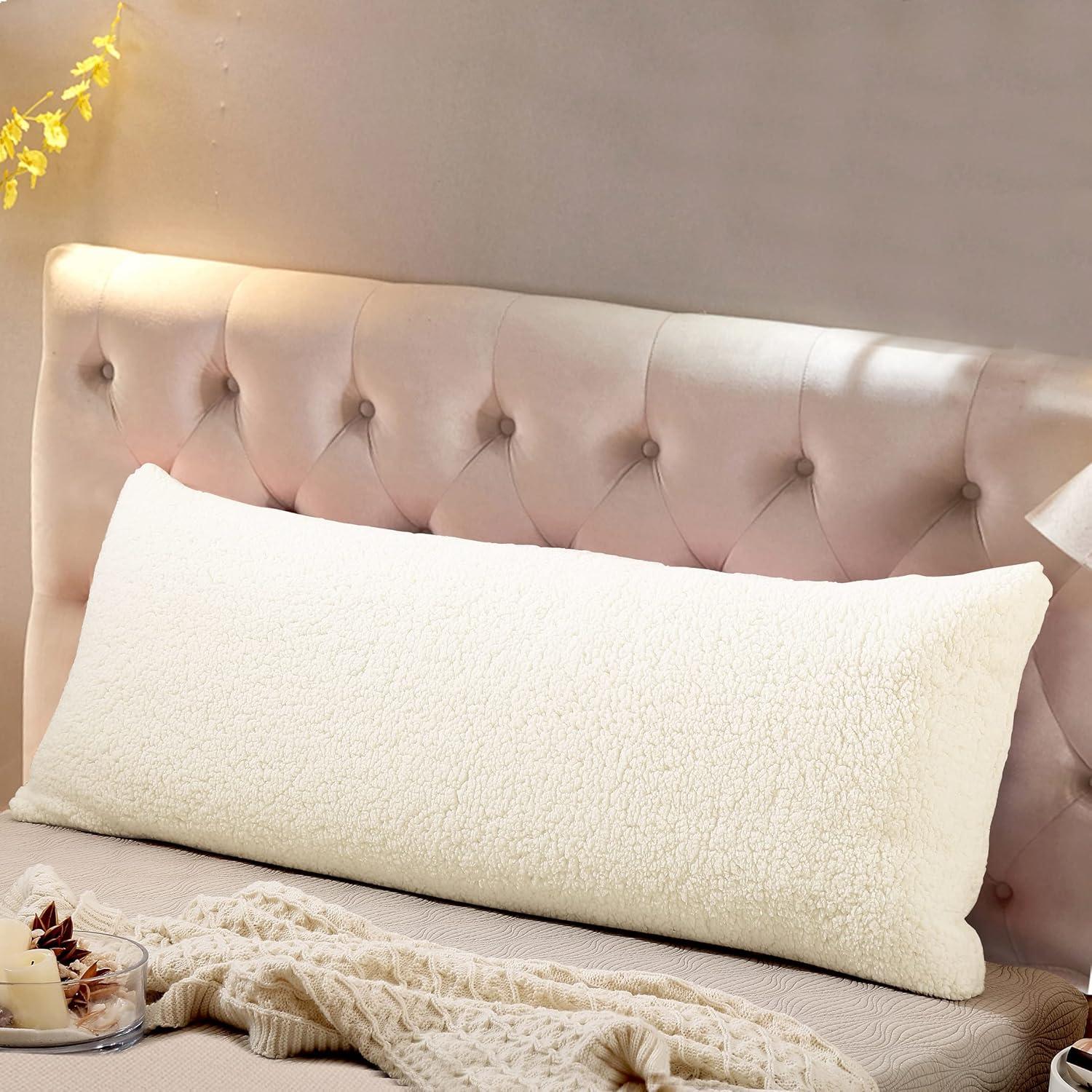 Cream Sherpa Polyester Body Pillowcase with Zipper Closure