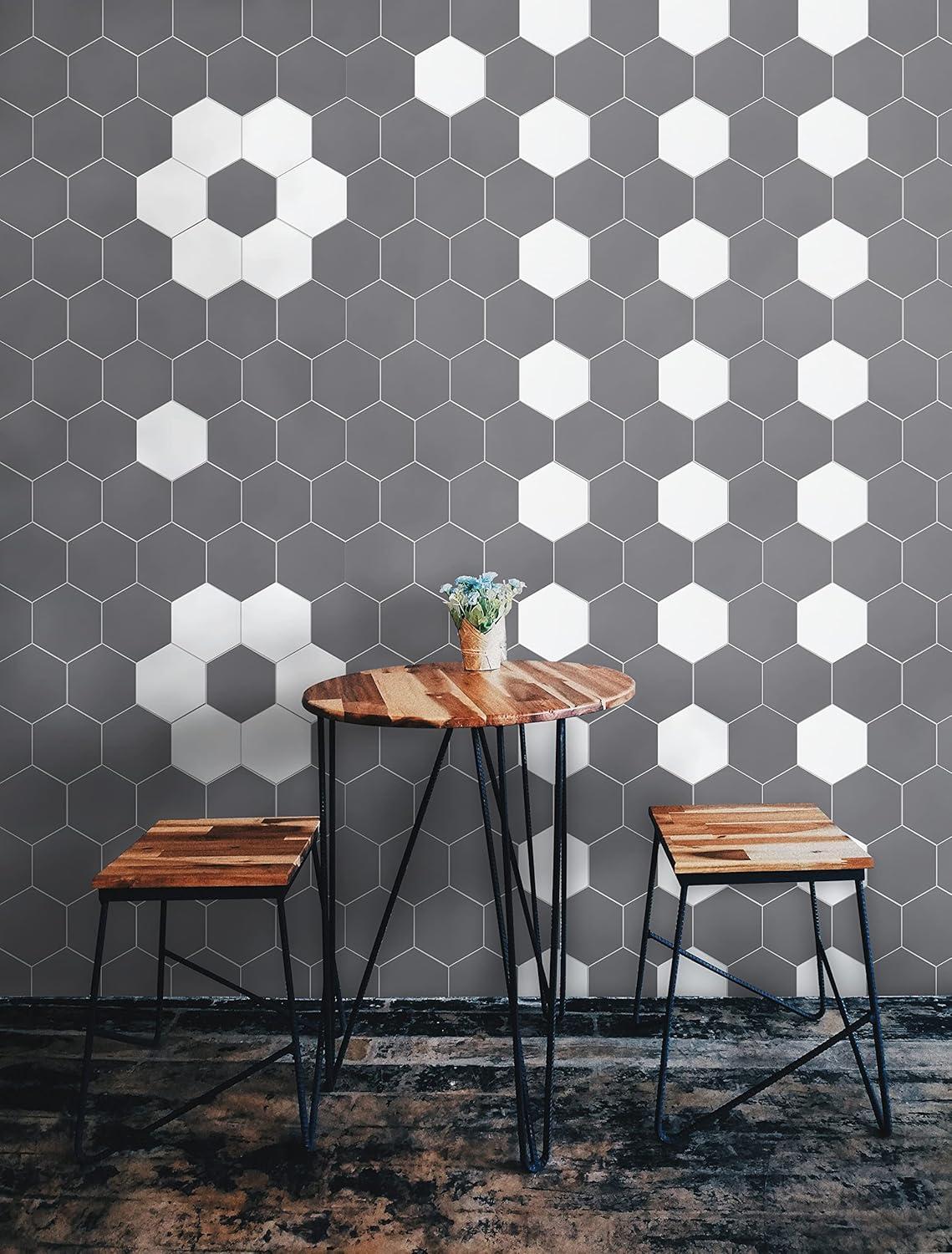 Gray Resin Hexagon Peel and Stick Wall Tiles