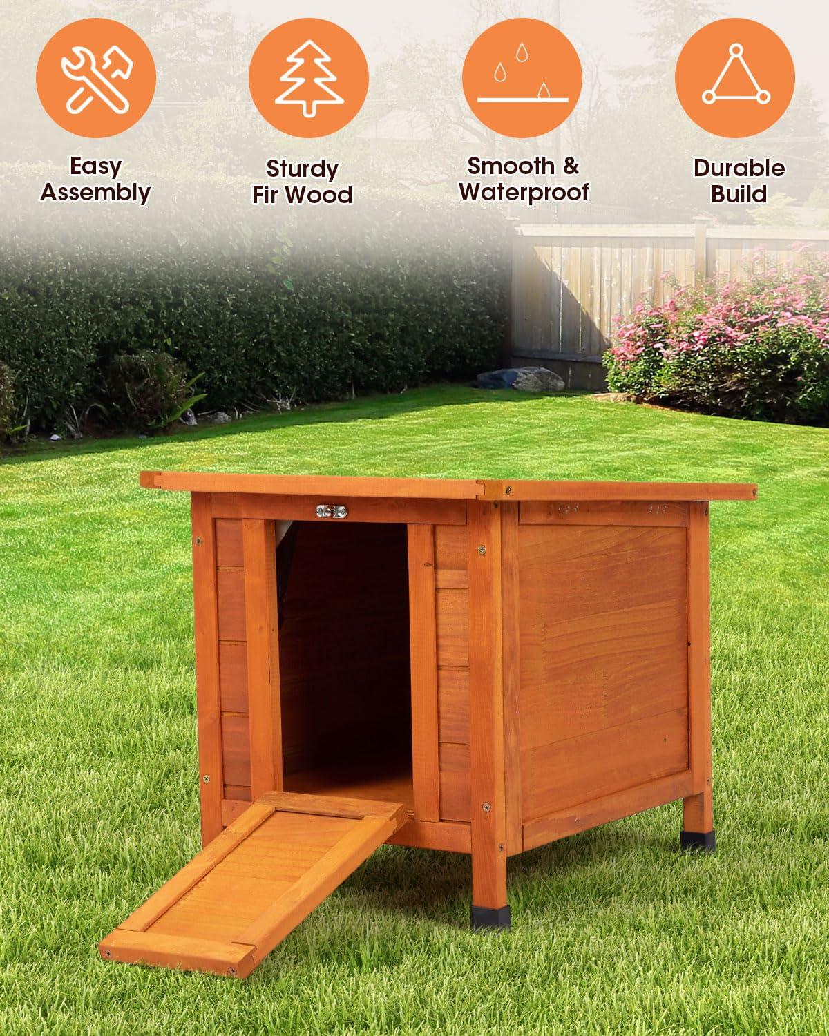 Small Wood Rabbit Hutch Bunny Cage, Raised Cat House with Ladder for Small Animals, Orange