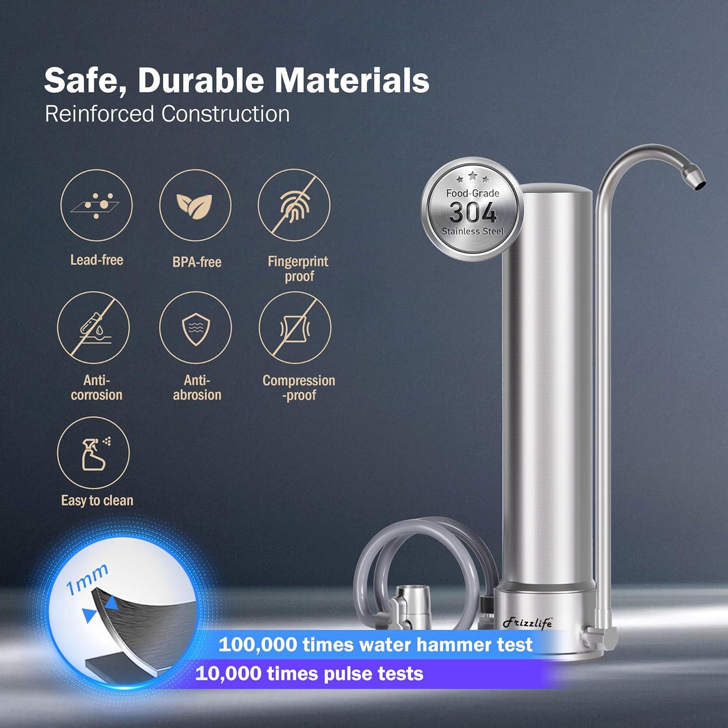 Frizzlife DS99 Dual Countertop Water Filter System, 8-Stage Stainless Steel Faucet Water Filtration System