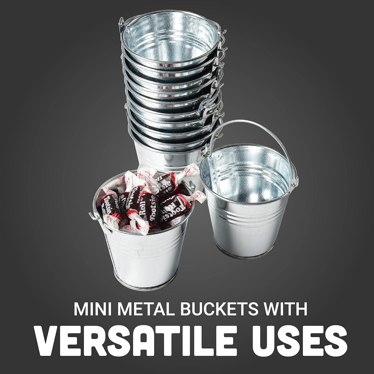 Mini Silver Metal Buckets with Handles, 2.5" Pack of 12