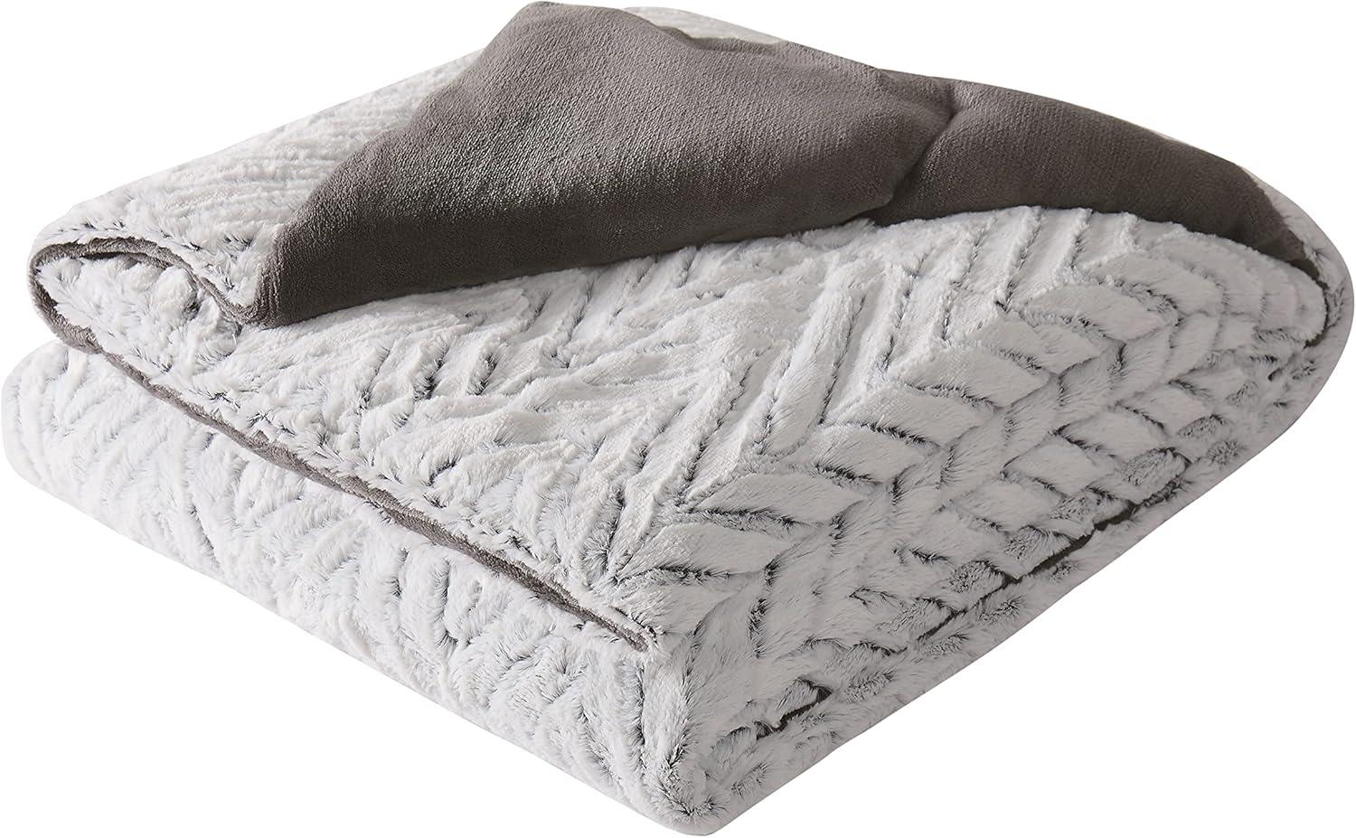 Gray Chevron Faux Fur Luxury Throw Blanket 60" x 70"