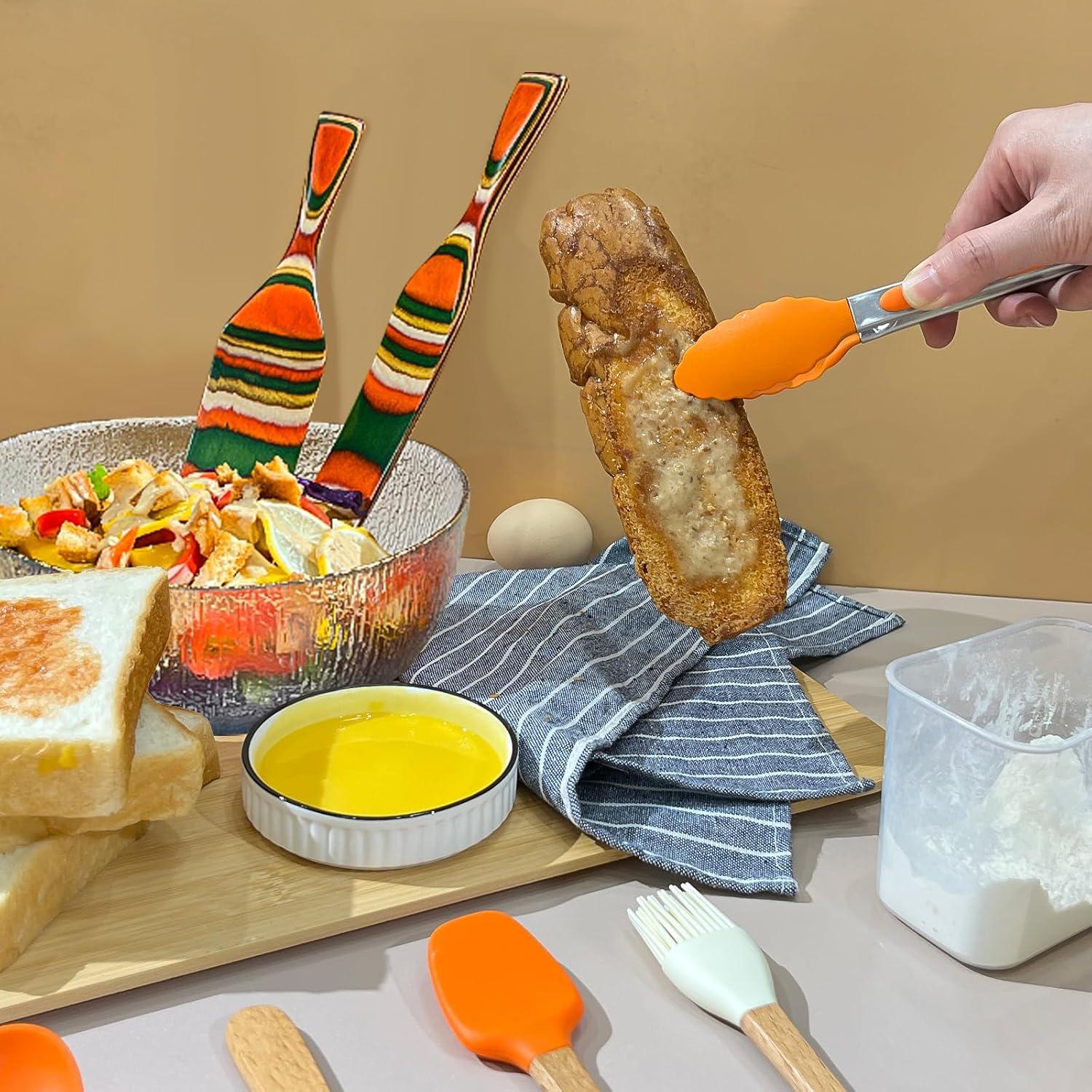 8PCS Pakkawood Spurtle Set,Spurtles Kitchen Tools,Silicone Cooking Utensil Set,Natural wooden Handle silicone Cooking Utensils Set,Heat Resistant, Nonstick Cookware