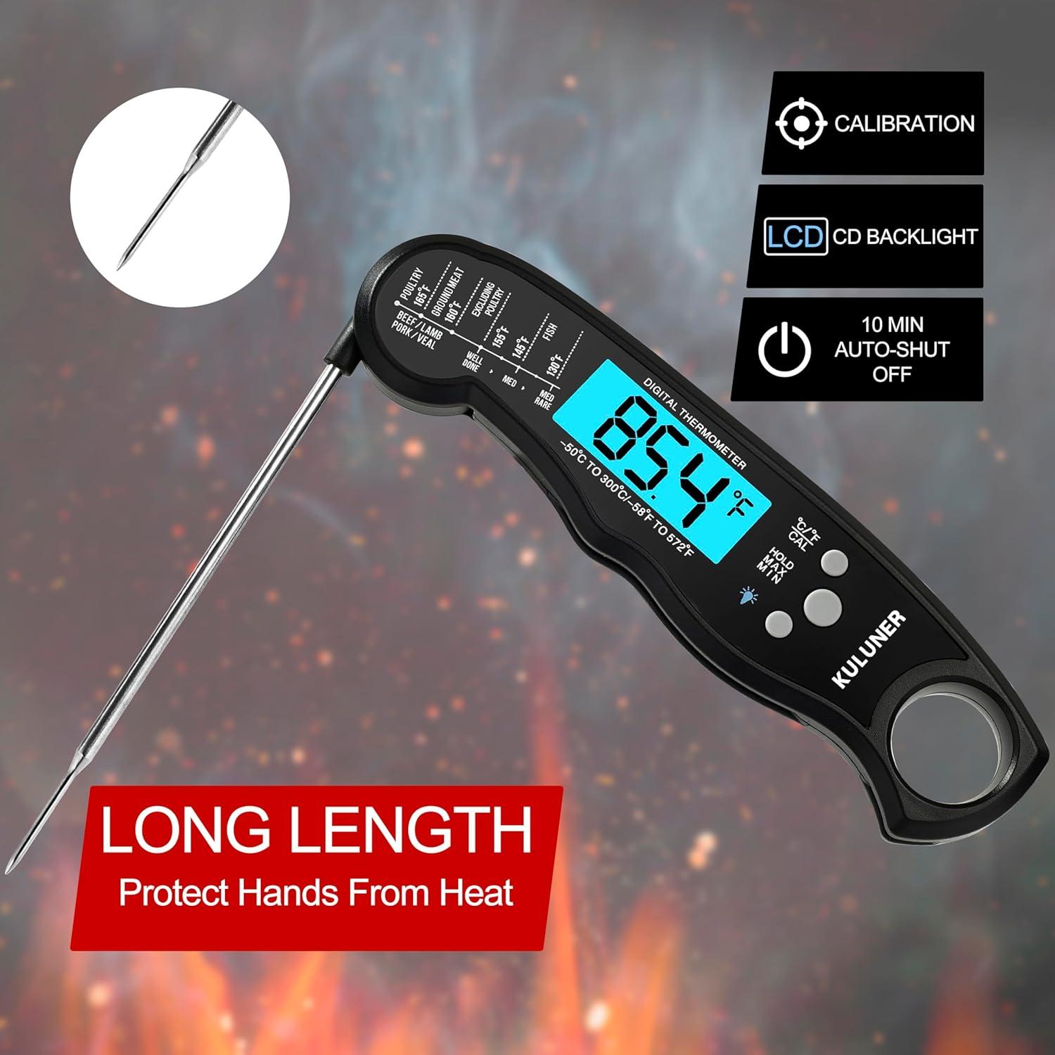 Black Waterproof Digital Instant Read Meat Thermometer with Backlight