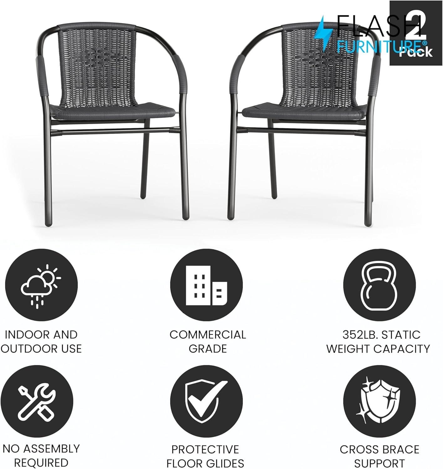 Flash Furniture Lila 2 Pack Gray Rattan Indoor-Outdoor Restaurant Stack Chair