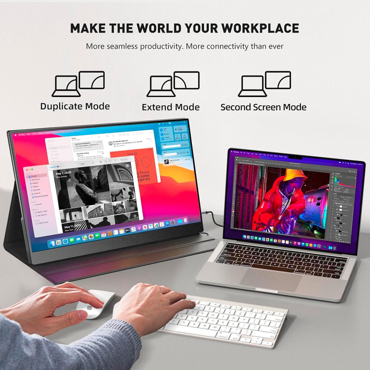 Portable Monitor 15.6" 1080P FHD USB-C HDMI Computer Display with Smart Cover and Dual Speakers, Travel Monitor for Laptop Mac PC Phone PS4/5 Xbox Switch