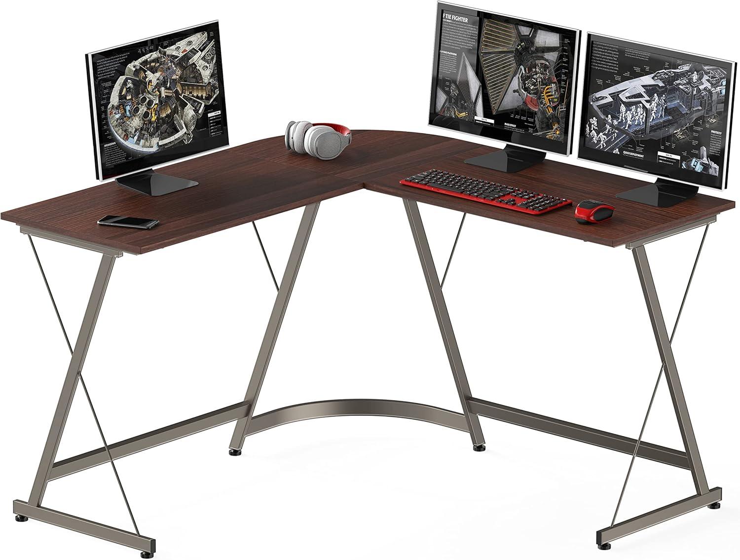 shw l-shaped home office corner adjustable desk wood top, espresso