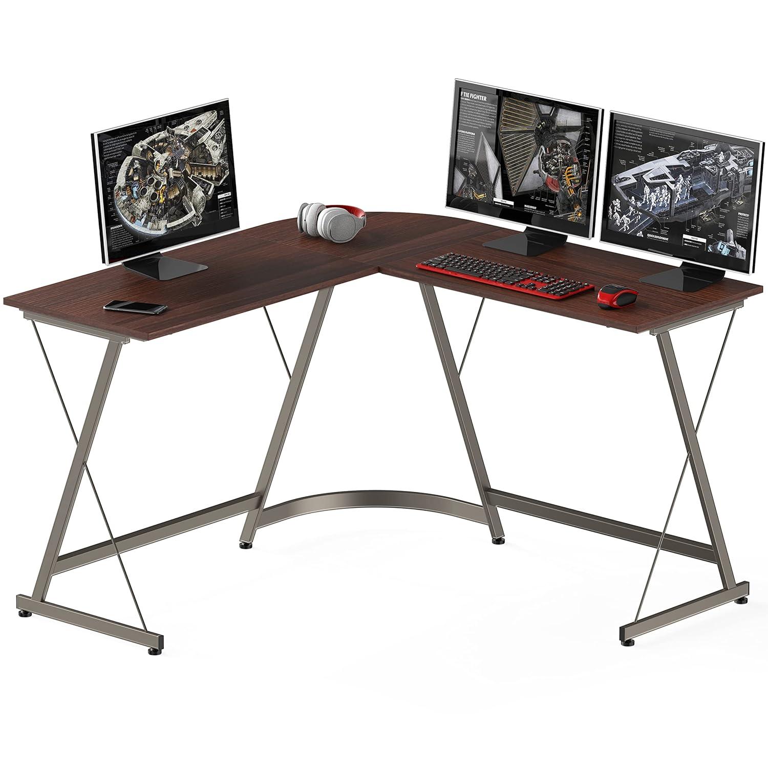 shw l-shaped home office corner adjustable desk wood top, espresso