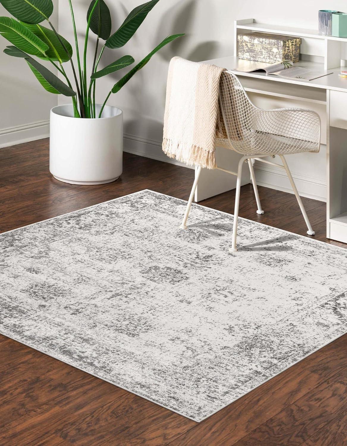 Unique Loom Sofia Collection Area Rug - Casino (5' 3" Square Gray/Beige)