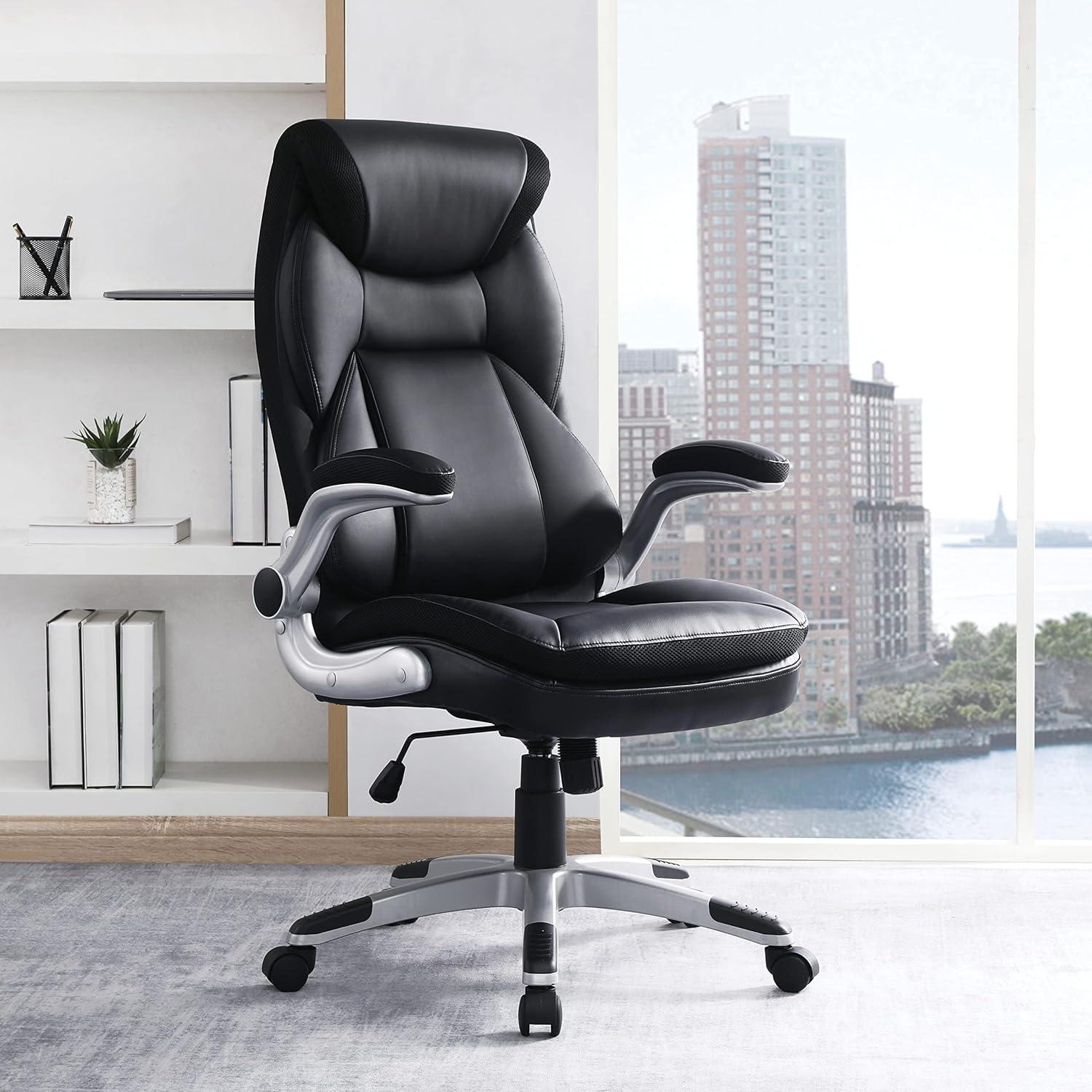 Executive Black Bonded Leather Chair with Silver Coated Nylon Base