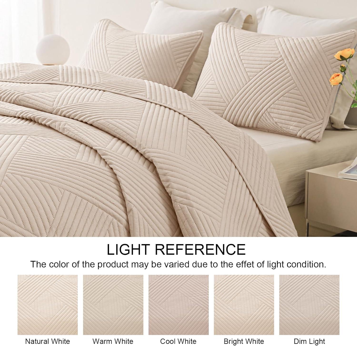 Whale Flotilla 3-Piece Brich Beige Embossed Quilt Bedding Sets, King