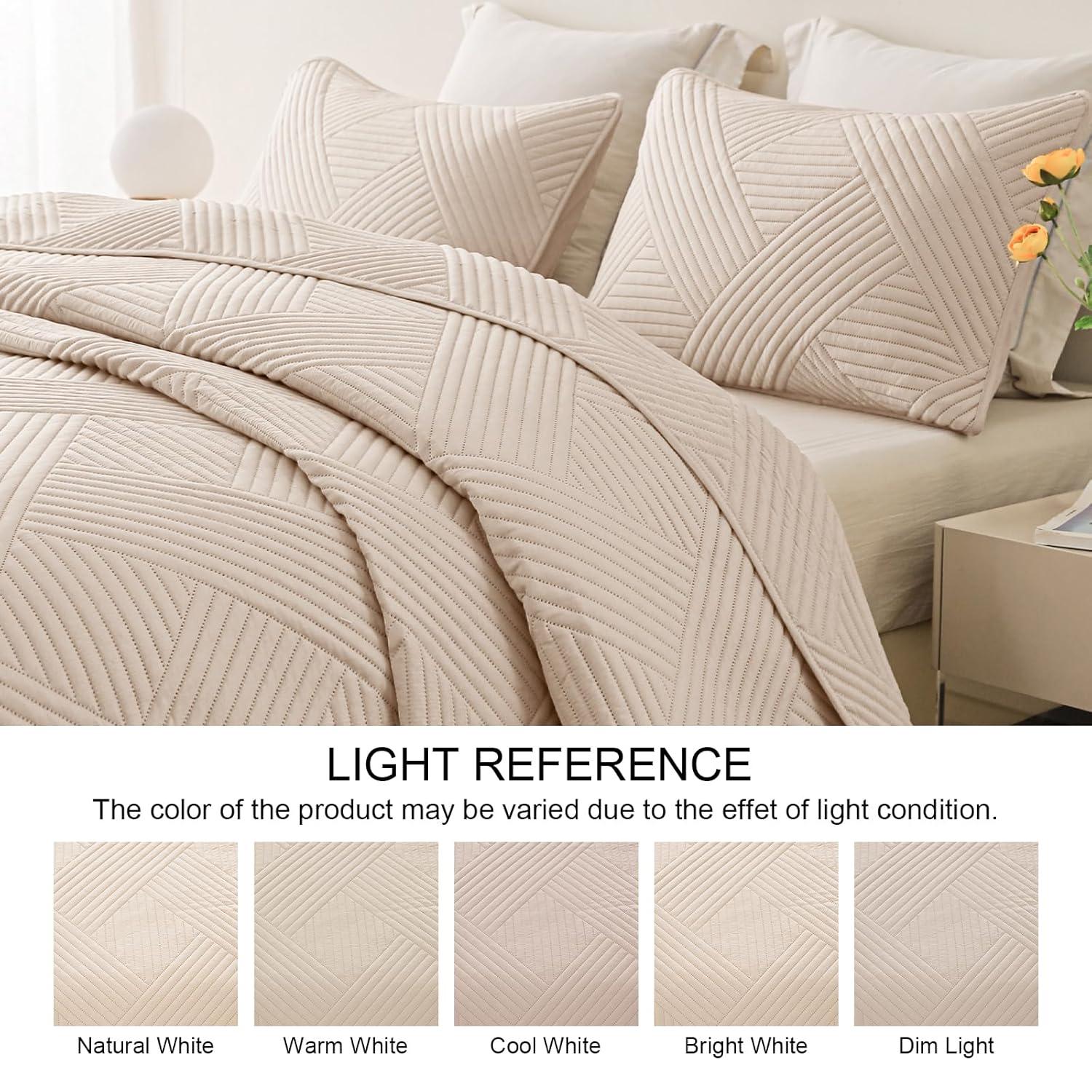 Whale Flotilla 3-Piece Brich Beige Embossed Quilt Bedding Sets, King