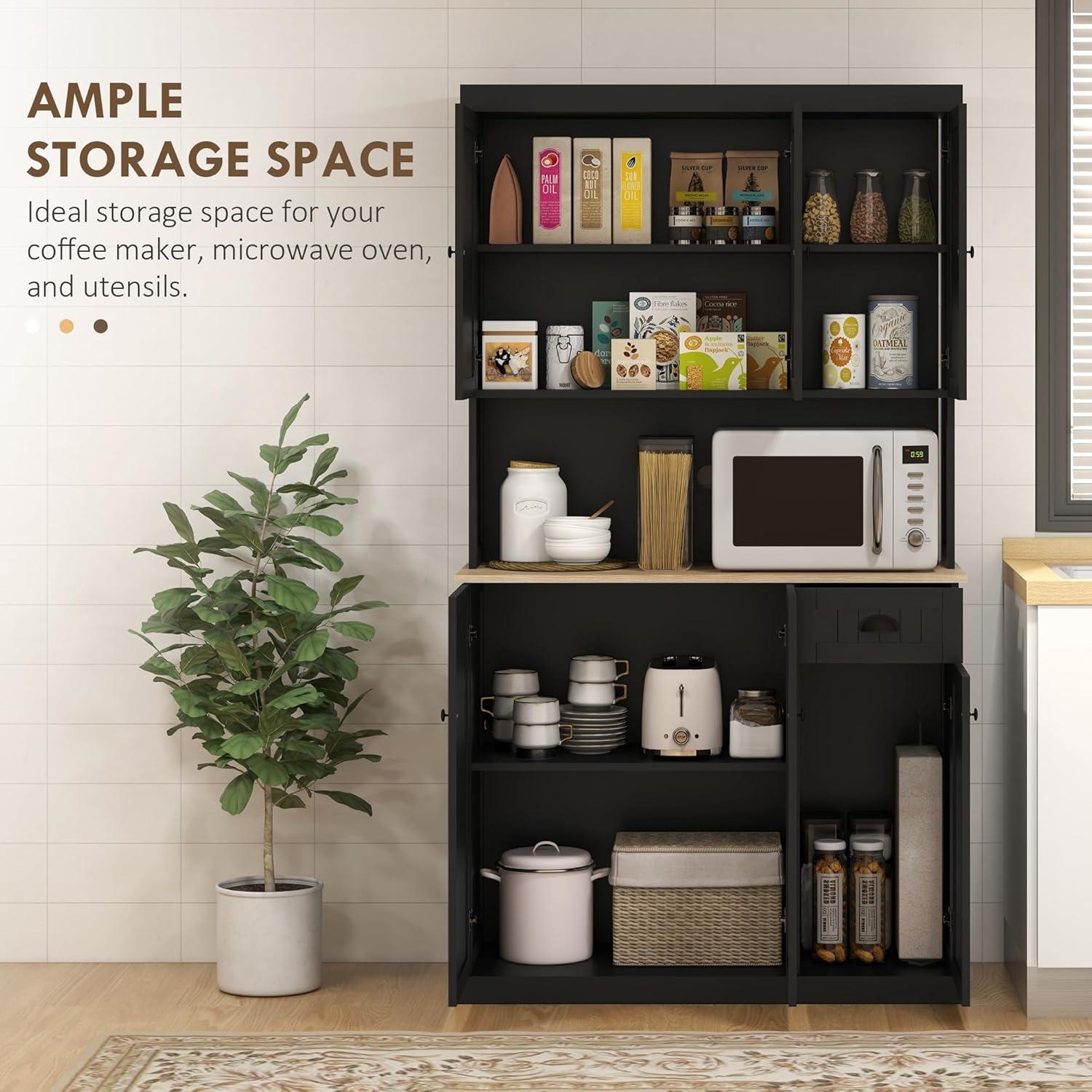 Lark Manor™ 71" Buffet With Hutch, Modern Farmhouse Kitchen Pantry Storage Cabinet With Microwave Oven Countertop, Drawer, And Cupboard, Black