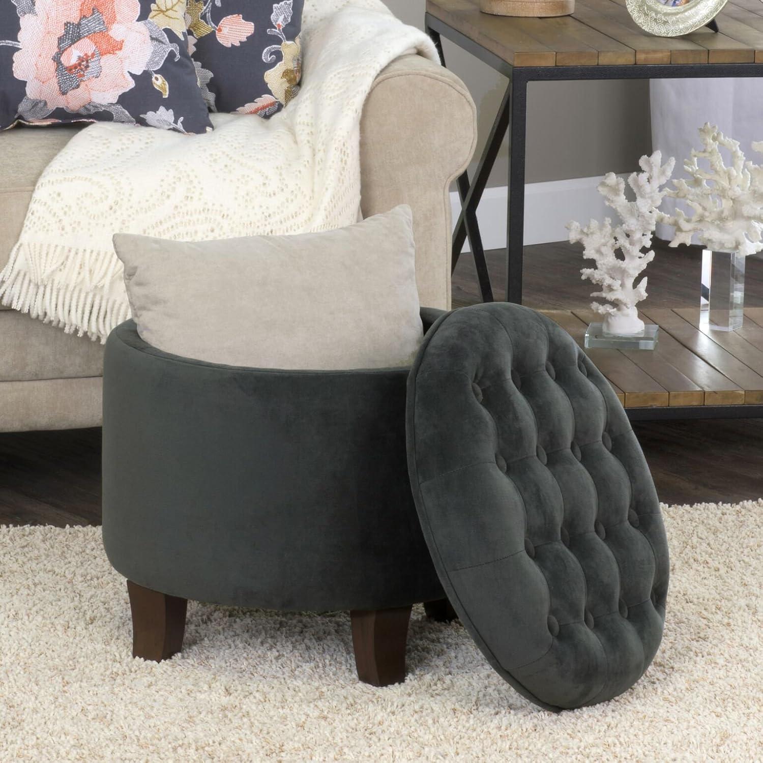 Large Round Button Tufted Storage Ottoman - HomePop