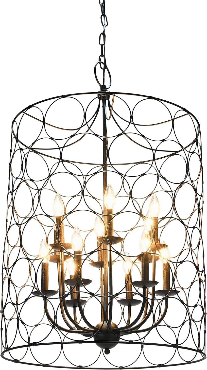 Creative Co-Op Bronze Metal Chandelier with Circlet Designs & 12 Lights