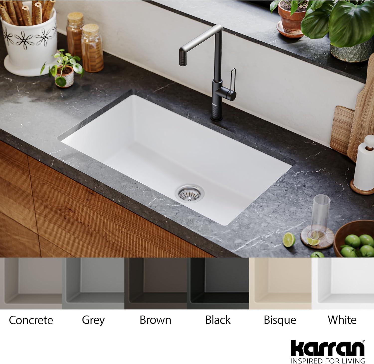 Karran Quartz 32-1/4'' X 19-1/4'' Large Single Bowl Undermount Kitchen Sink