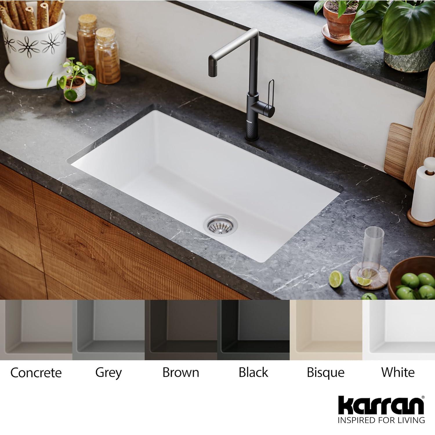 Karran Quartz 32-1/4'' X 19-1/4'' Large Single Bowl Undermount Kitchen Sink