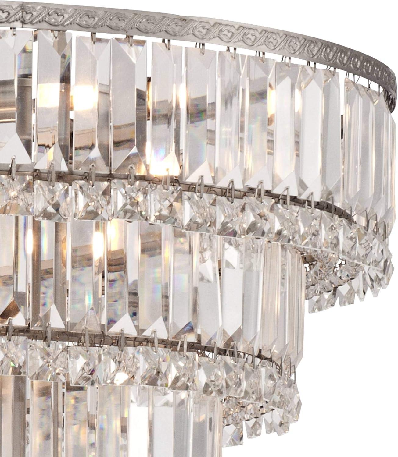 Vienna Full Spectrum Magnificence Satin Nickel Chandelier 24 1/2" Wide Modern Faceted Crystal Glass 15-Light LED Fixture for Dining Room House Kitchen