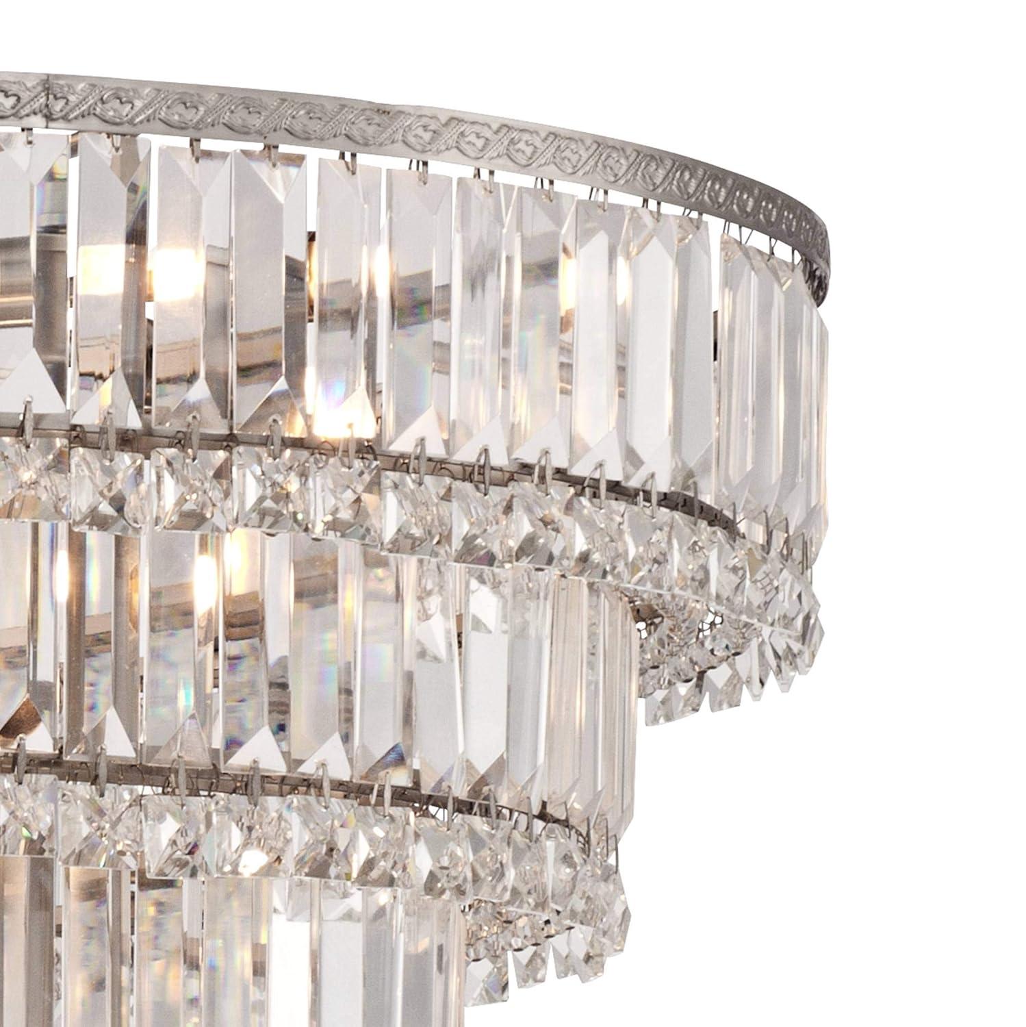 Vienna Full Spectrum Magnificence Satin Nickel Chandelier 24 1/2" Wide Modern Faceted Crystal Glass 15-Light LED Fixture for Dining Room House Kitchen