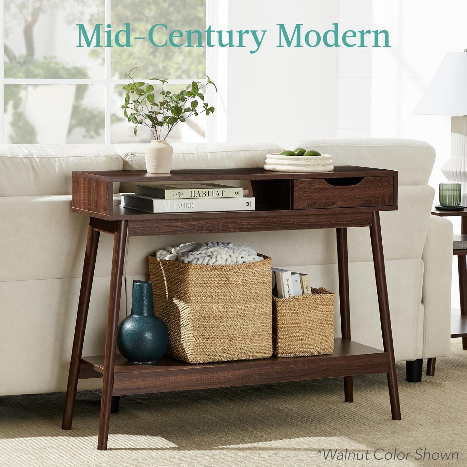 Khassidy Mid-Century Modern Hallway Console Table, Space-Saving Sofa Table w/ Cubby, Drawer