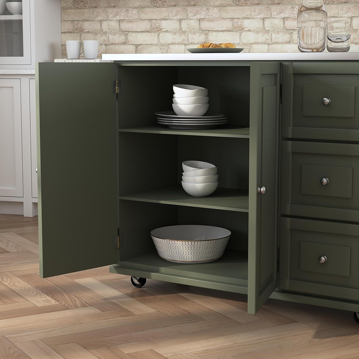 Sage Green Stainless Steel Top Kitchen Cart with Storage