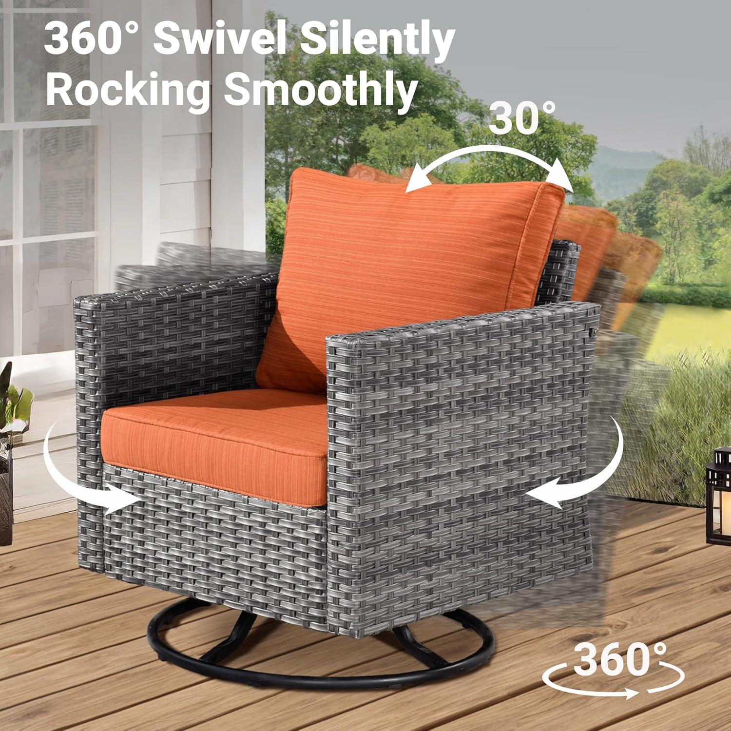 OVIOS  8-piece Rattan Wicker Patio Furniture Set Swivel Rocking Chair Set Red/Orange