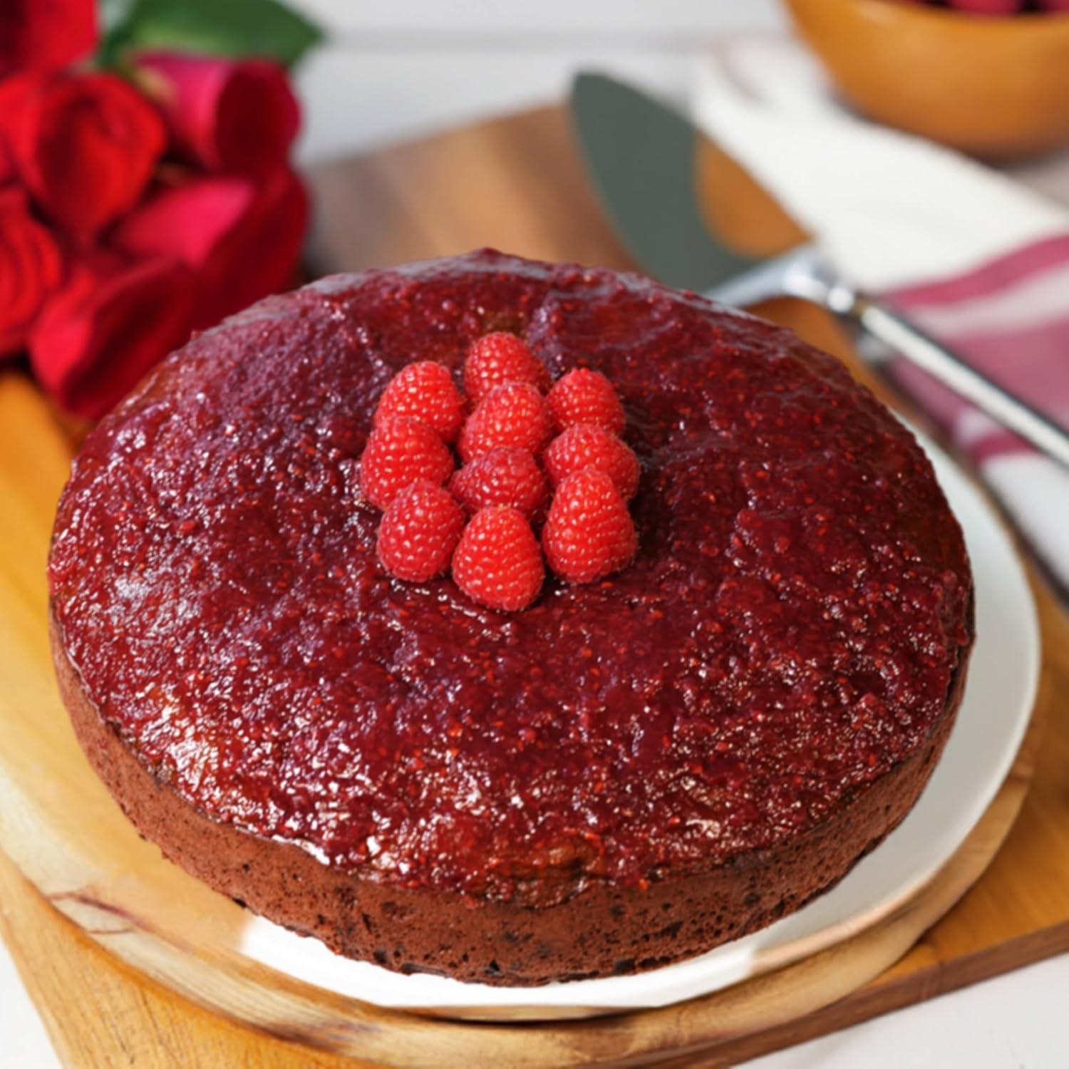 Sugar-Free Raspberry Chocolate Truffle Cake with Fresh Raspberries