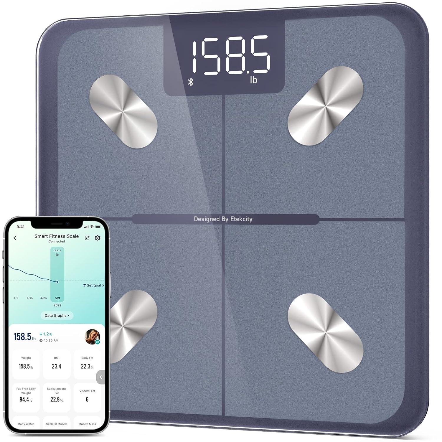 Digital Smart Body Analysis Scale with Bluetooth, Gray Tempered Glass