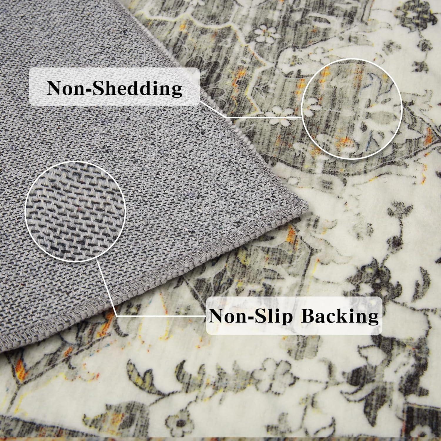 Garvee 9' x 12' Large Rug Vintage Persian Area Rugs Distressed Print Carpet Floral Pattern Rug No-Slip Low Pile Rug Living Room Bedroom Rug, Gray