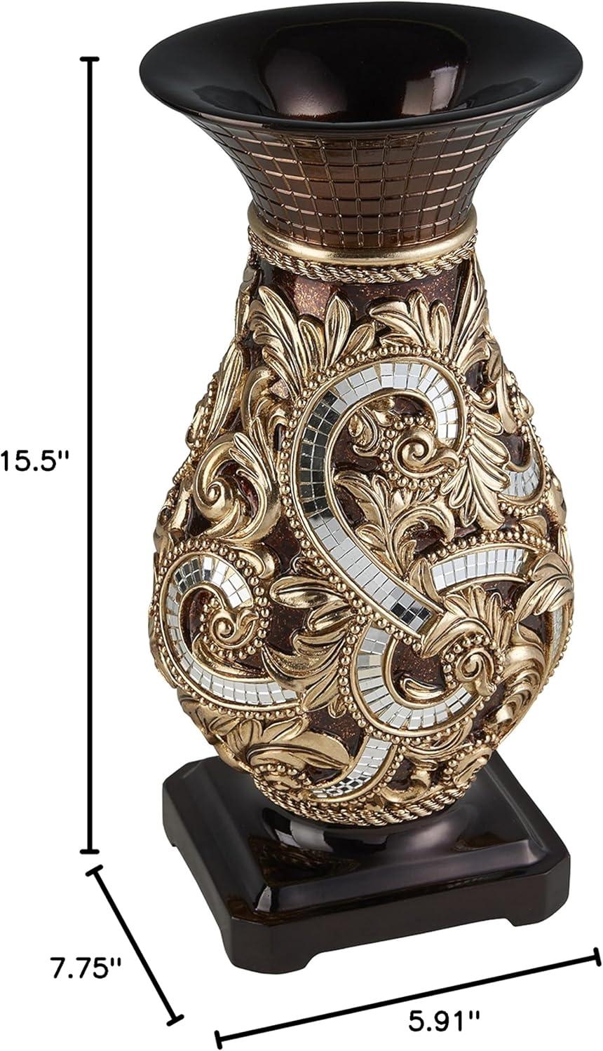 Daliyah Gourd-Shaped Hand Painted Decorative Vase with Mirrored Accents