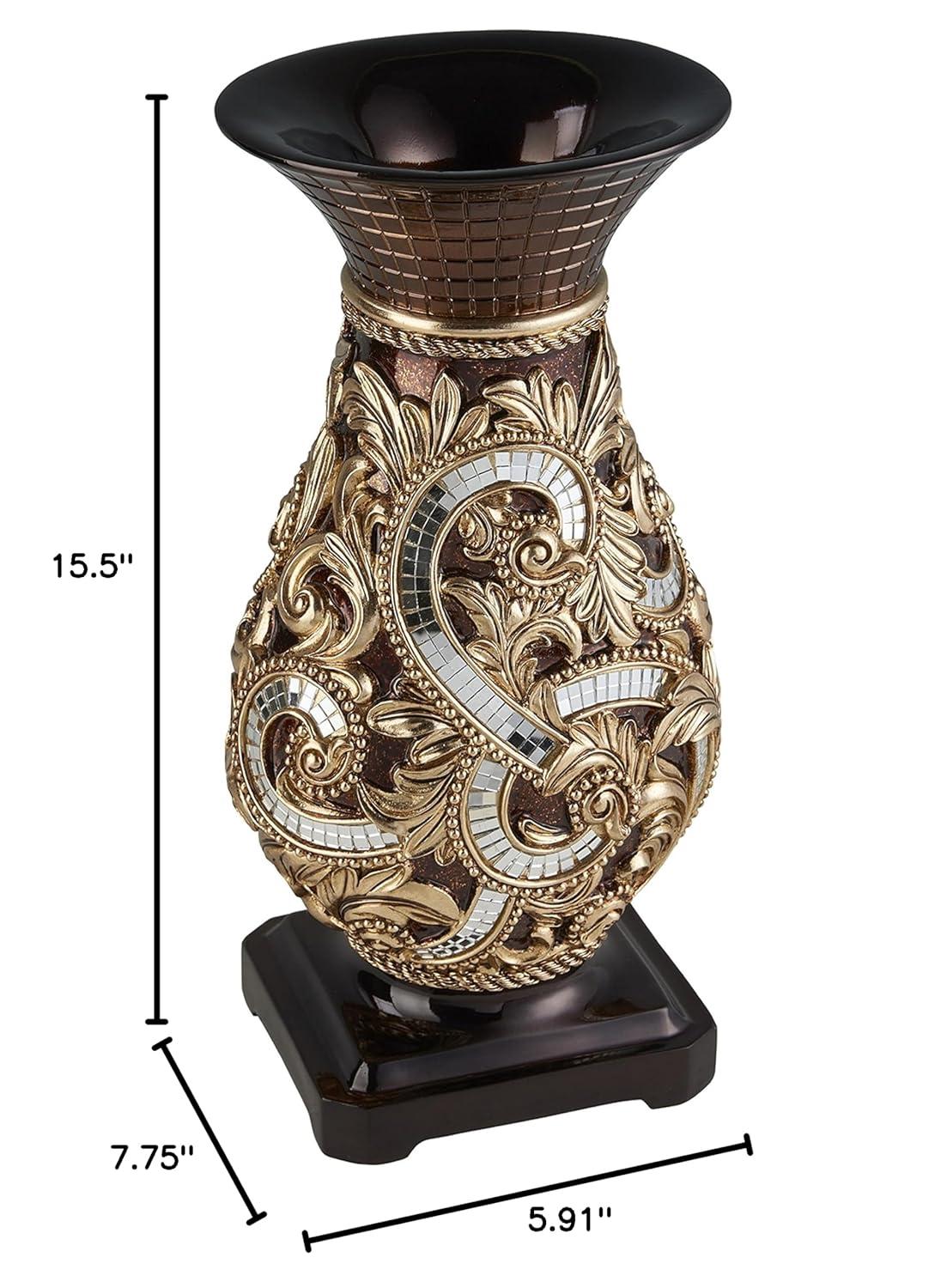Daliyah Gourd-Shaped Hand Painted Decorative Vase with Mirrored Accents