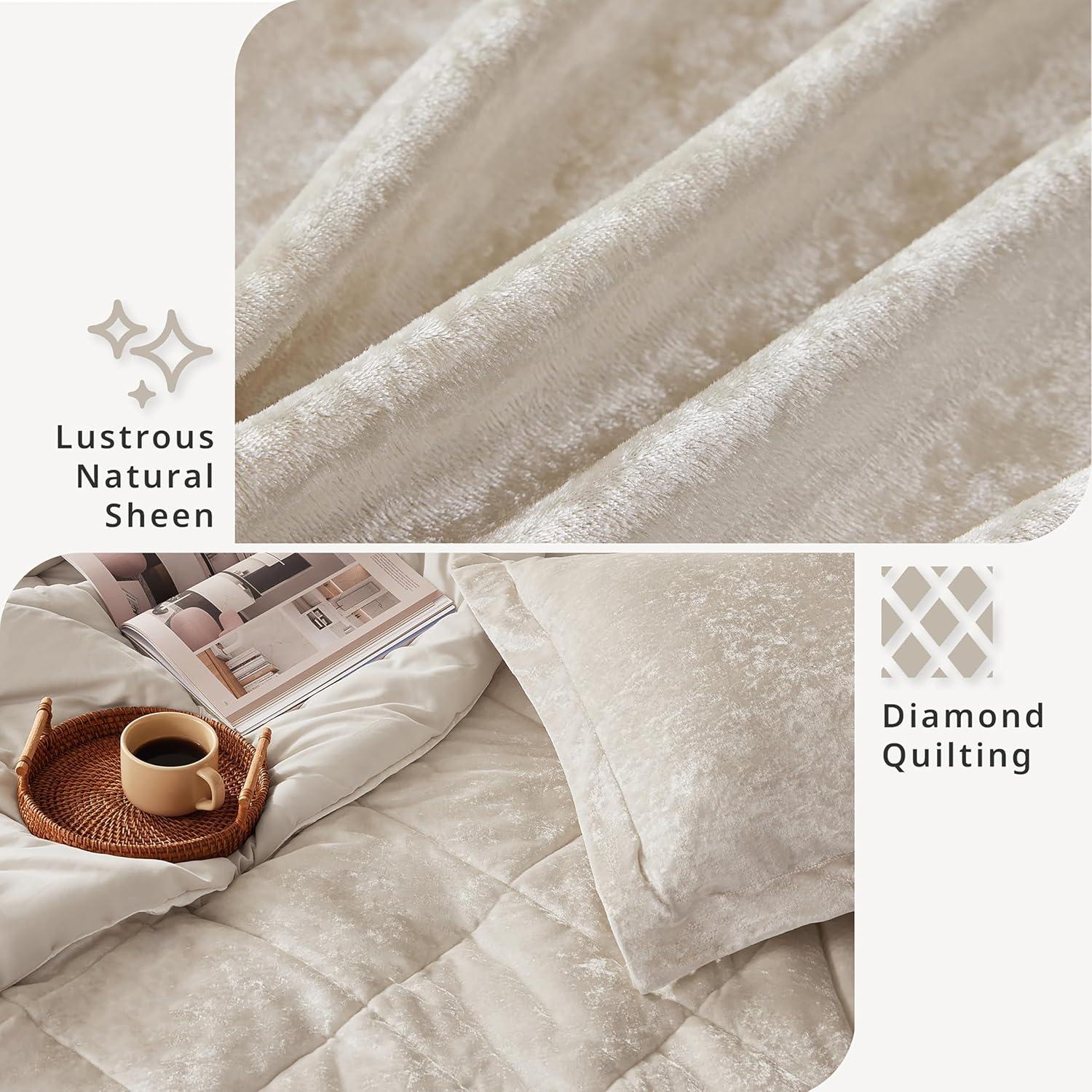 Champagne Velvet Diamond Quilted Queen Duvet Cover Set