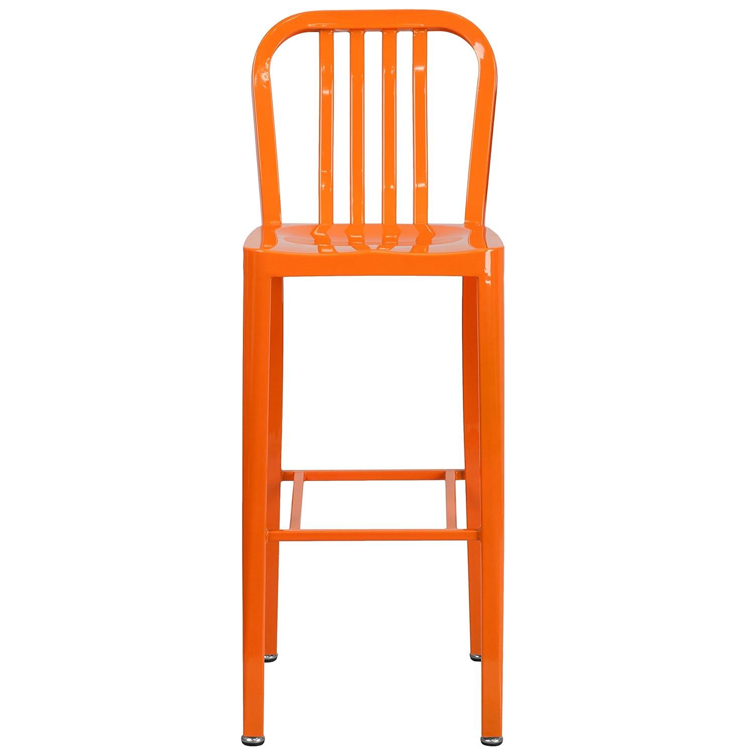 Flash Furniture Commercial Grade 30" High Orange Metal Indoor-Outdoor Barstool with Vertical Slat Back