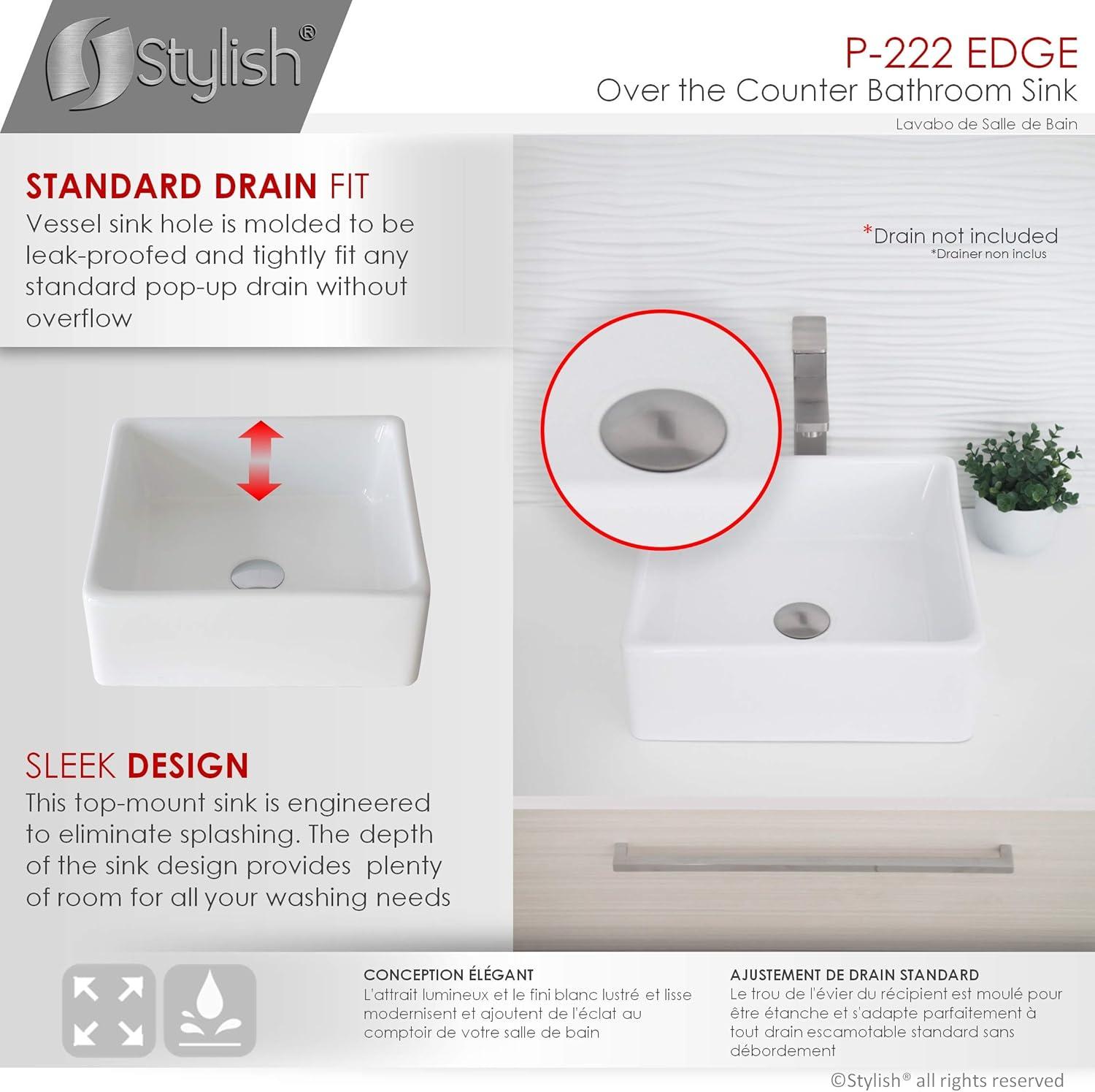 Stylish Vessel 15" White Porcelain Square Bathroom Sink P-222