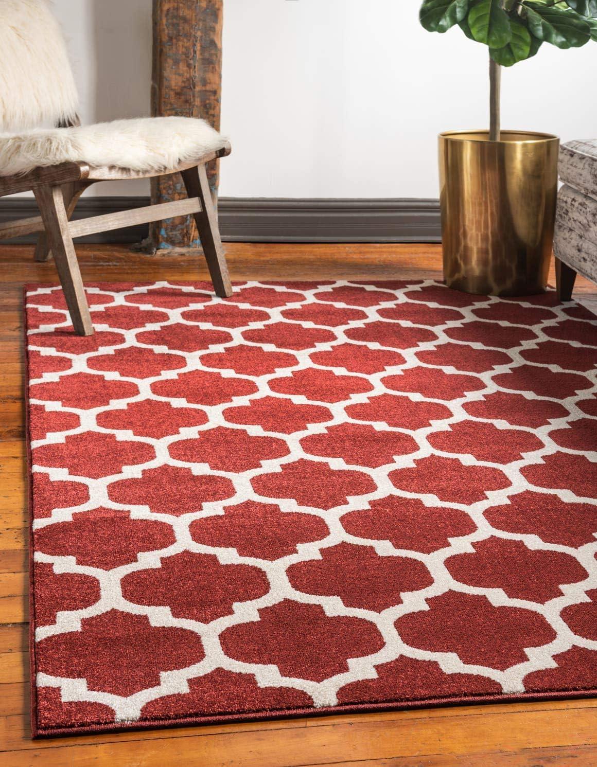 Rectangular Red Trellis Synthetic Indoor Area Rug