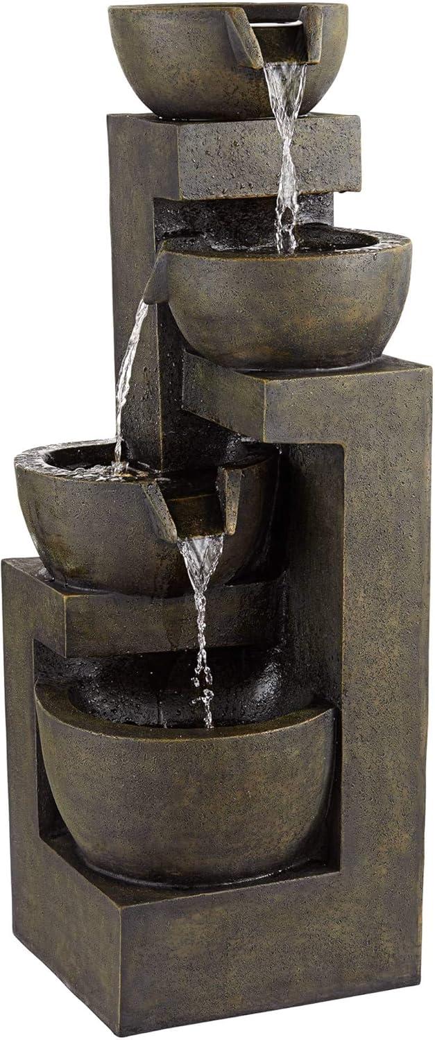 John Timberland Outdoor Floor Water Fountain with Light LED 41 1/2" High Cascading Bowls for Yard Garden Patio Deck Home