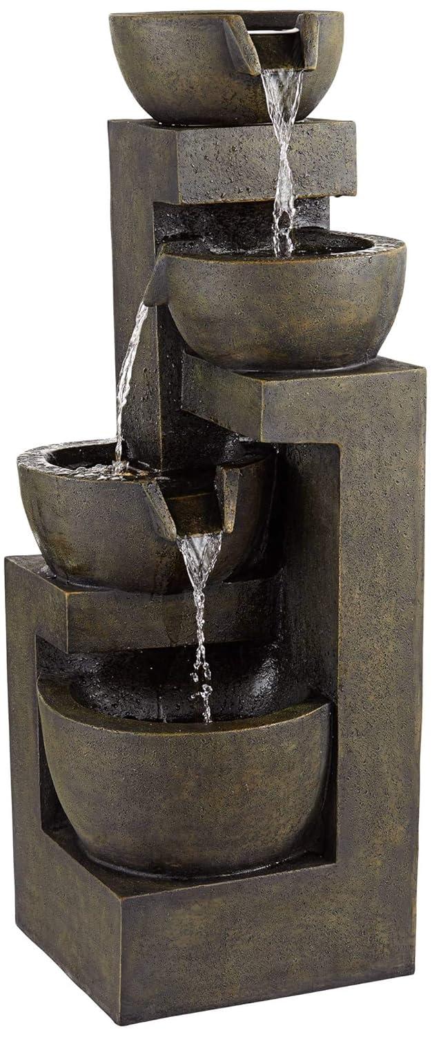 John Timberland Outdoor Floor Water Fountain with Light LED 41 1/2" High Cascading Bowls for Yard Garden Patio Deck Home