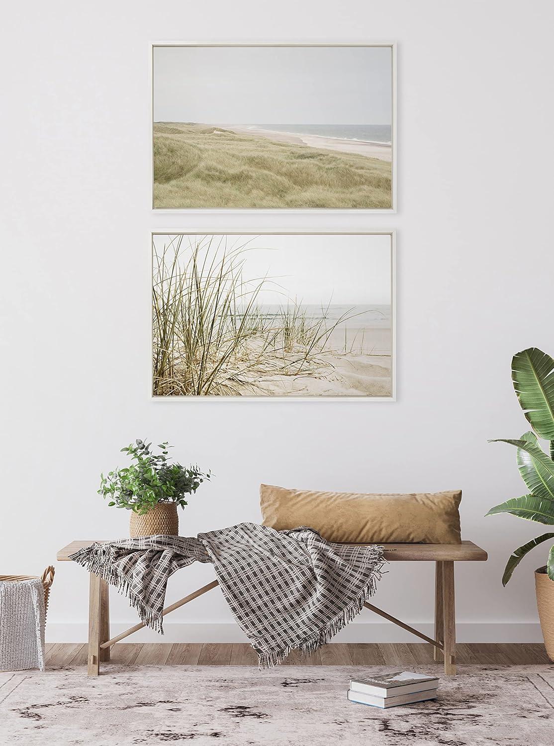 23" x 33" Sylvie Peaceful Coastal Landscape Framed Canvas by Creative Bunch White - Kate & Laurel All Things Decor: Serene Beach Wall Art