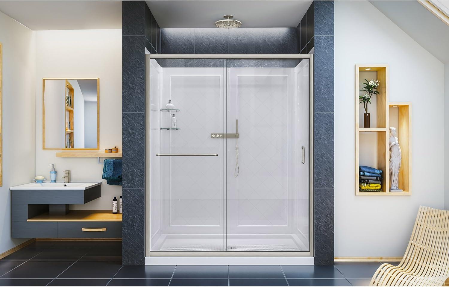 Infinity-Z 60" W x 36" D x 76.75" H Semi-Frameless Rectangle Shower Enclosure with Towel Bar