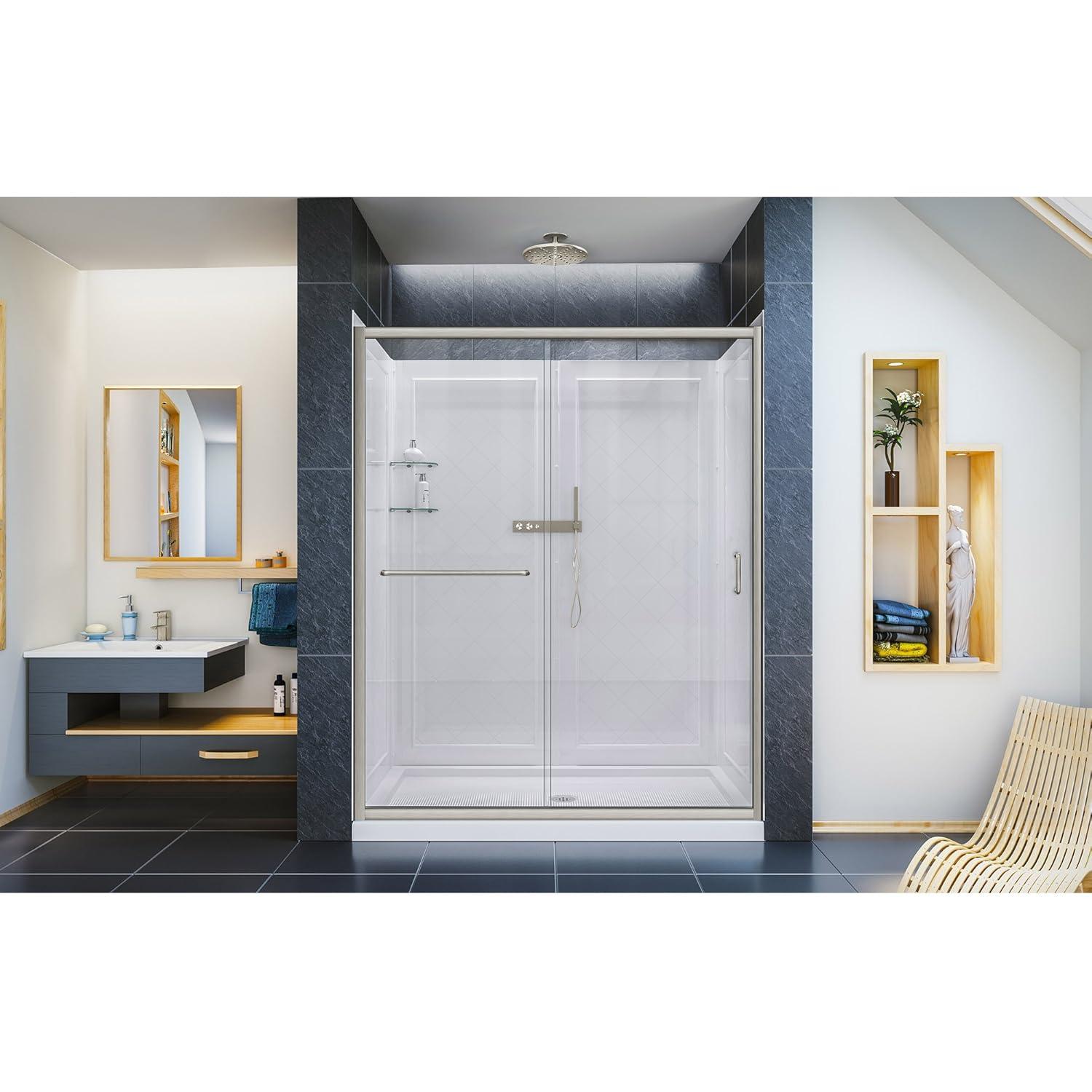 Infinity-Z 60" W x 36" D x 76.75" H Semi-Frameless Rectangle Shower Enclosure with Towel Bar