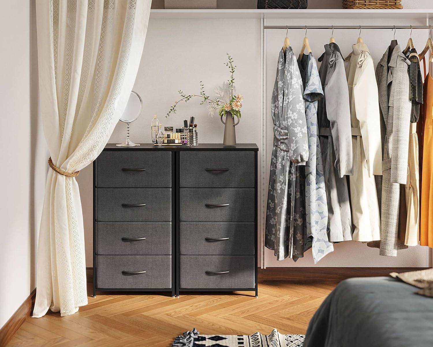 ODK Dresser for Bedroom with 4 Storage Drawers, Small Dresser Chest of Fabric Drawers with Sturdy Steel Frame, Wood Top, Dark Grey